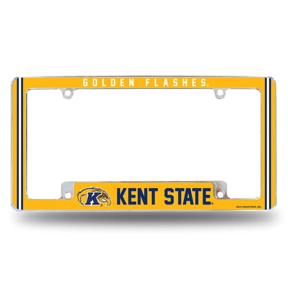 Kent State NCAA Golden Flashes Chrome Metal License Plate Frame with Full Frame Team Color Graphics