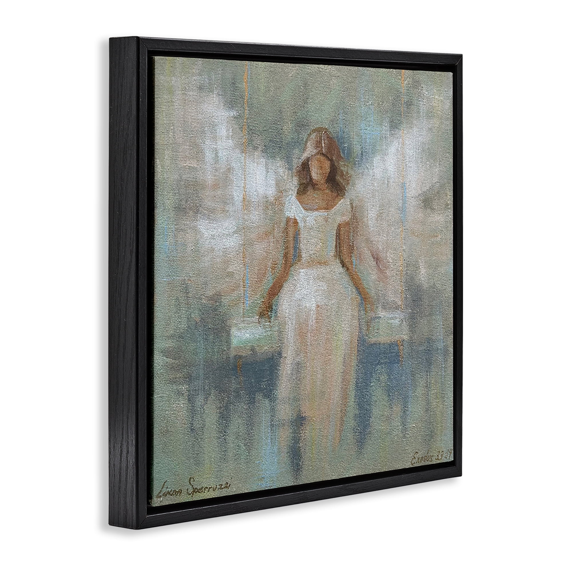 Stupell Industries Dreamlike Restful Angel Black Framed Floater Canvas Wall Art, design by Linda Sperruzzi
