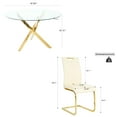 thumbnail image 2 of 47" Modern Round Glass Dining Table Set with 4 PU Leather Chairs,Golden Leg Glass Table with 4 Beige C-shaped Chairs with Golden Leg, 2 of 7