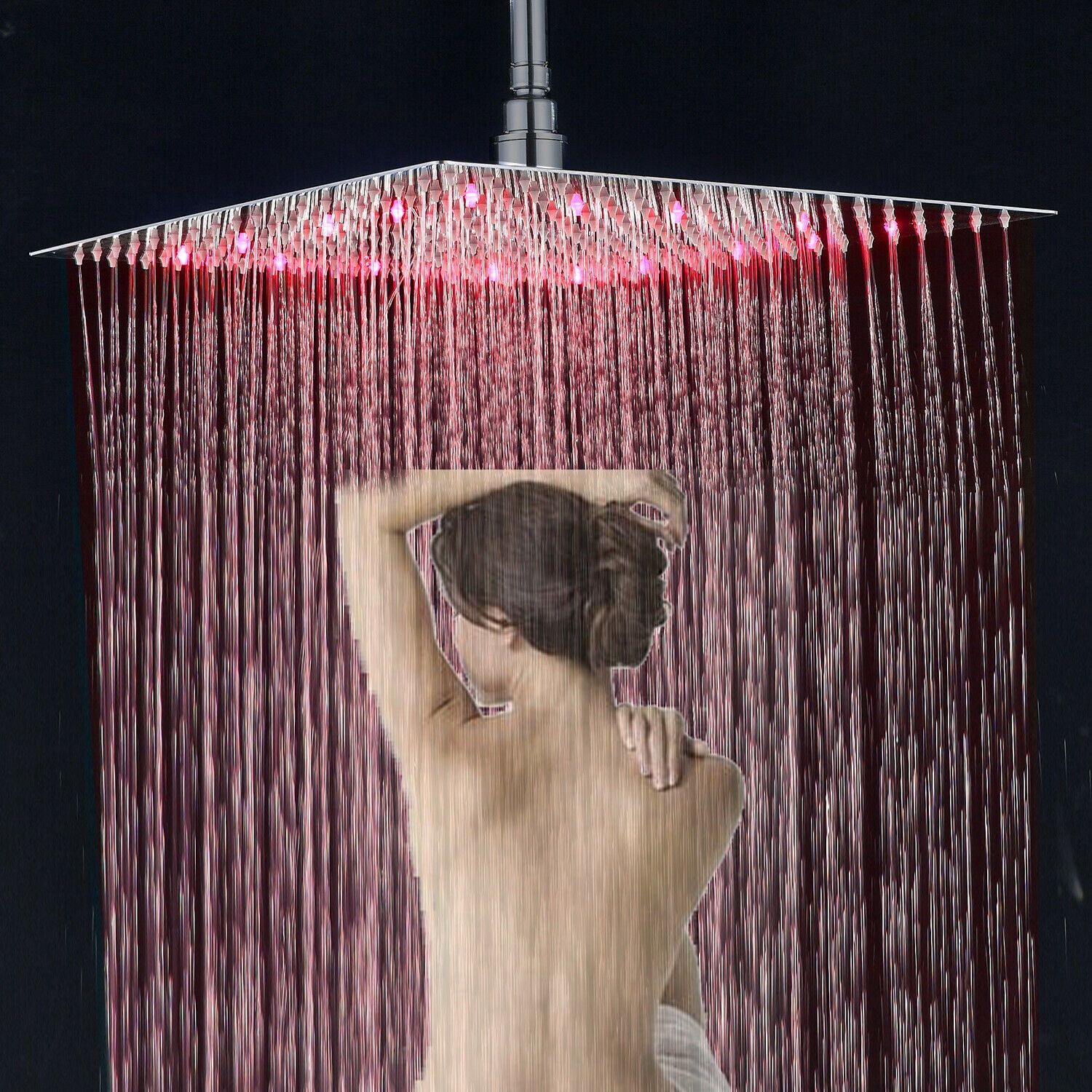 Zovajonia LED Shower Head Ceiling Mount Stainless Steel Over Head Rain Shower Sprayer Brushed Nickel