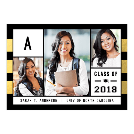- Personalized Graduation Announcement - Striped Monogram - 5 x 7 Flat
