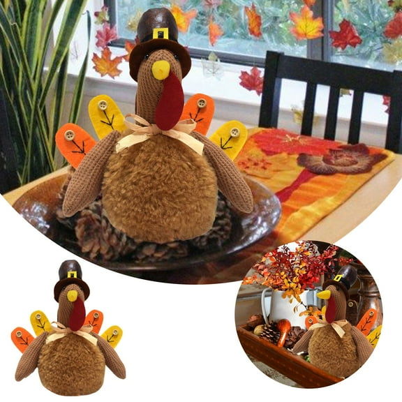 Mozhitti Thanksgiving Turkey Couple Dolls Fall Autumn Happy Themed Stuffed Dolls Tabletop Decoration Exquisite Handmade Turkey Doll Kit For Autumn Fall Thanksgiving Home Decor