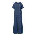 thumbnail image 4 of Cagogo Women Plus Size 2 Piece Outfits Round Neck Short Sleeve Tshirt Wide Leg Pants Casual Summer Cruise Tracksuit Loungewear Set for Travel Beach Vacation, Navy 5XL, 4 of 8
