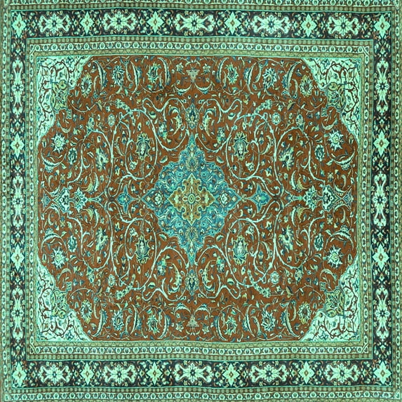 Ahgly Company Indoor Square Persian Turquoise Blue Traditional Area Rugs, 3' Square