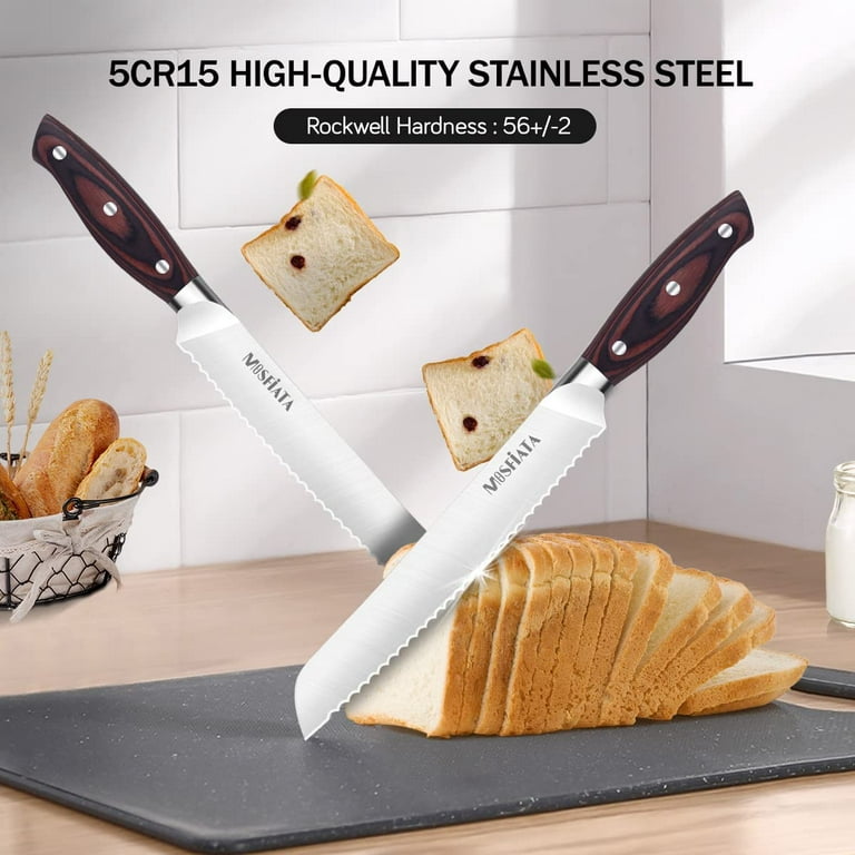 MOSFiATA Bread Knife 8 Inch Serrated Knife, 5Cr15Mov High Carbon