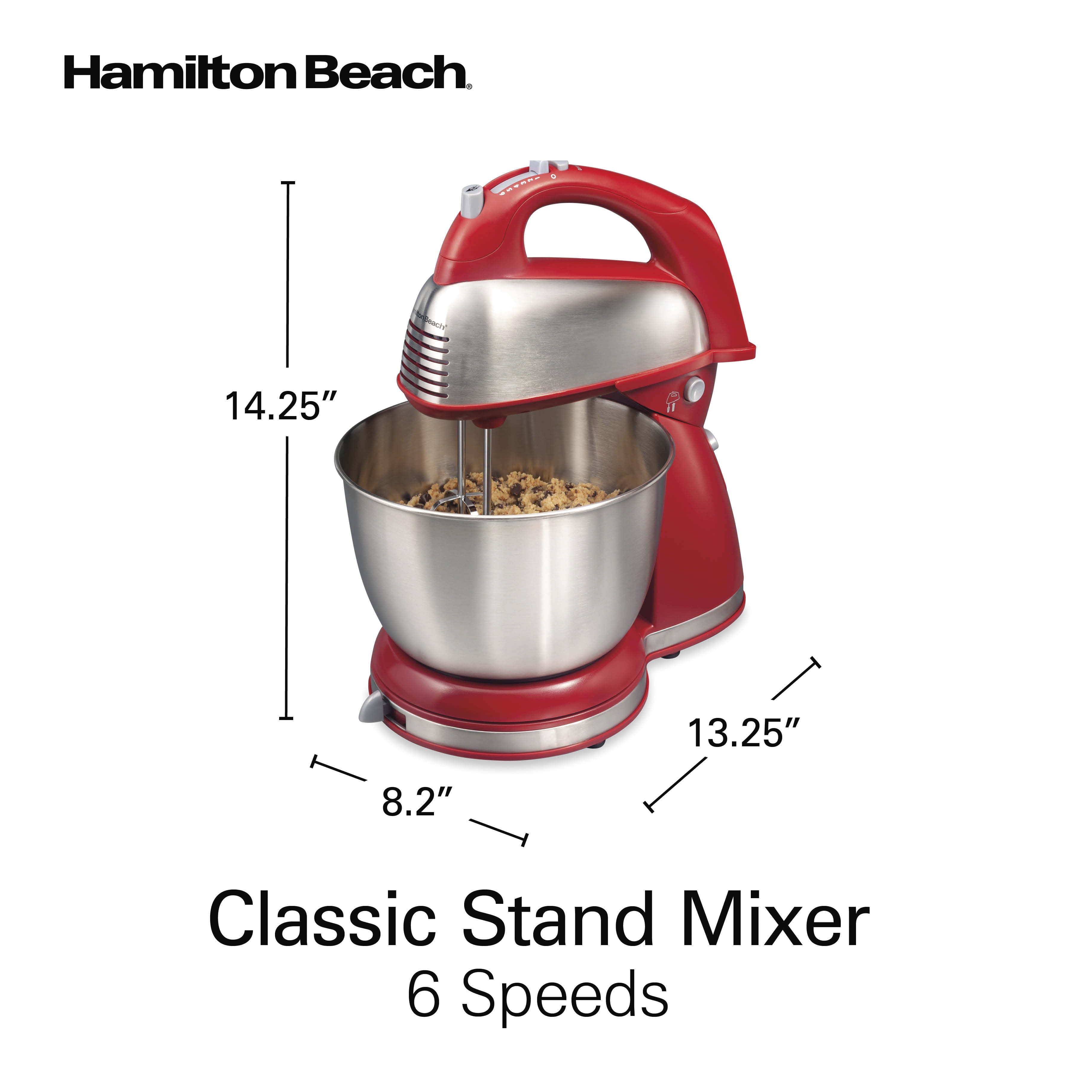 Hamilton Beach Power Deluxe Stand and Hand Mixer, 6 Speeds, 4 Quarts, Red,  64699