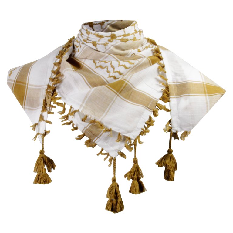 Black and Gold Shemagh Tactical Desert Scarf Keffiyeh with Tassles