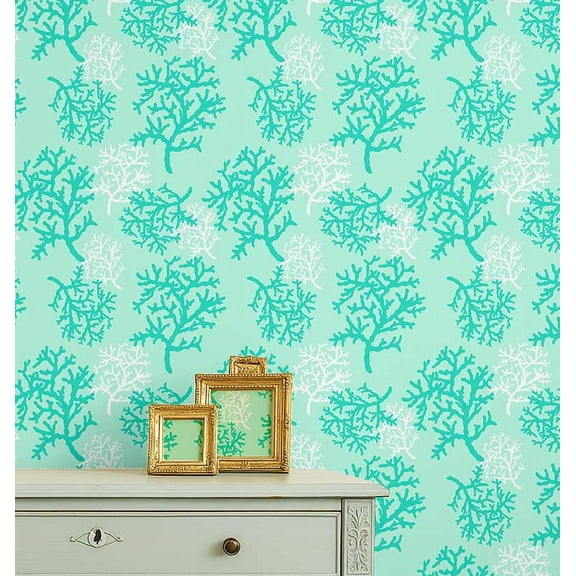 S4Sassy Peel and Stick Wall Covering, Coral Reef Removable Wall Wrap - Green Instant Walls Makeover Mural for Bathroom, Laundry Room, Closet - Self-Adhesive Wallpaper Vinyl -25"x120"