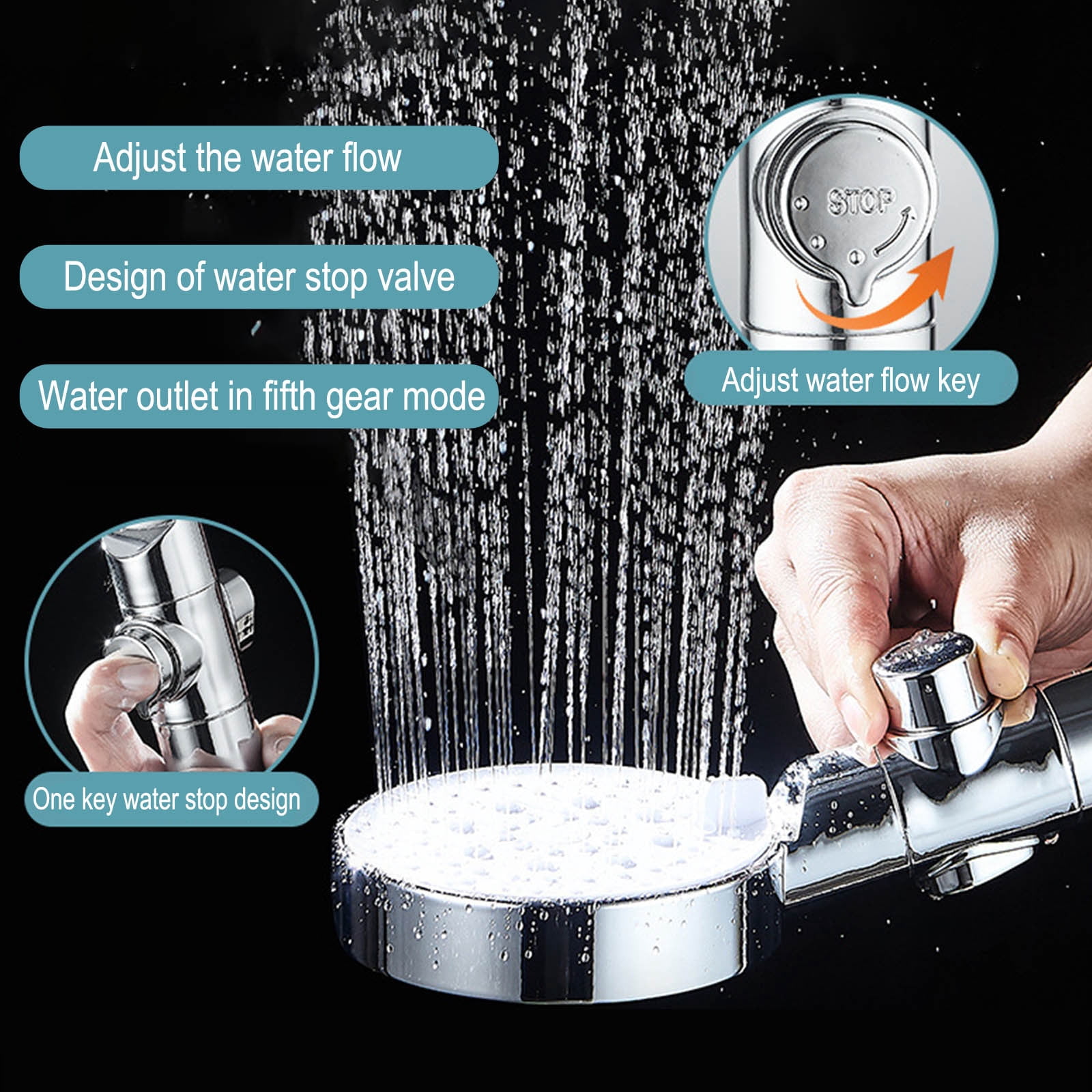 RuiJiao Modern Rain Shower Head, High Pressure, Detachable, Anti-Drop, Self-Cleaning, Booster Nozzle
