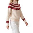 thumbnail image 4 of INSPIRE CHIC Women's Fair Isle Sweater Casual Vintage Mock Neck Long Sleeve Pullover Small Red, 4 of 6