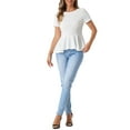 thumbnail image 2 of INSPIRE CHIC Women's Peplum Top Short Sleeve Round Neck Stretch Classic Blouse XS White, 2 of 5