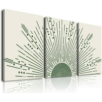 Framed Canvas Wall Art Sun Rising on the Horizon Geometric Nature Illustrations Line Art Wall, Mid-Century Modern Prints Sage Green Wall Decor for Living Room, Bedroom, Bathroom, Office, 12"x16"x3