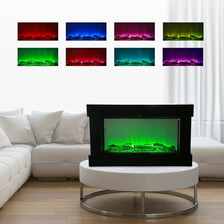 Classic Flame Infrared Electric Fireplace Ainfox Electric 3D Flame Fireplace Stove Infrared Heater ,with Adjustable Thermostat ,with Wall-mounted Black flat tempered glass front panel ()