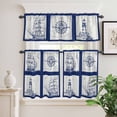 thumbnail image 3 of Kitchen Window Curtains Valance and Tier Set, Navy Blue Compass Sailing Ship Plaid Rod Pocket Tier Curtain Valance Set, Nautical Retro Lighthouse Light Filtering Cafe Curtains for Bedroom, 3 of 9