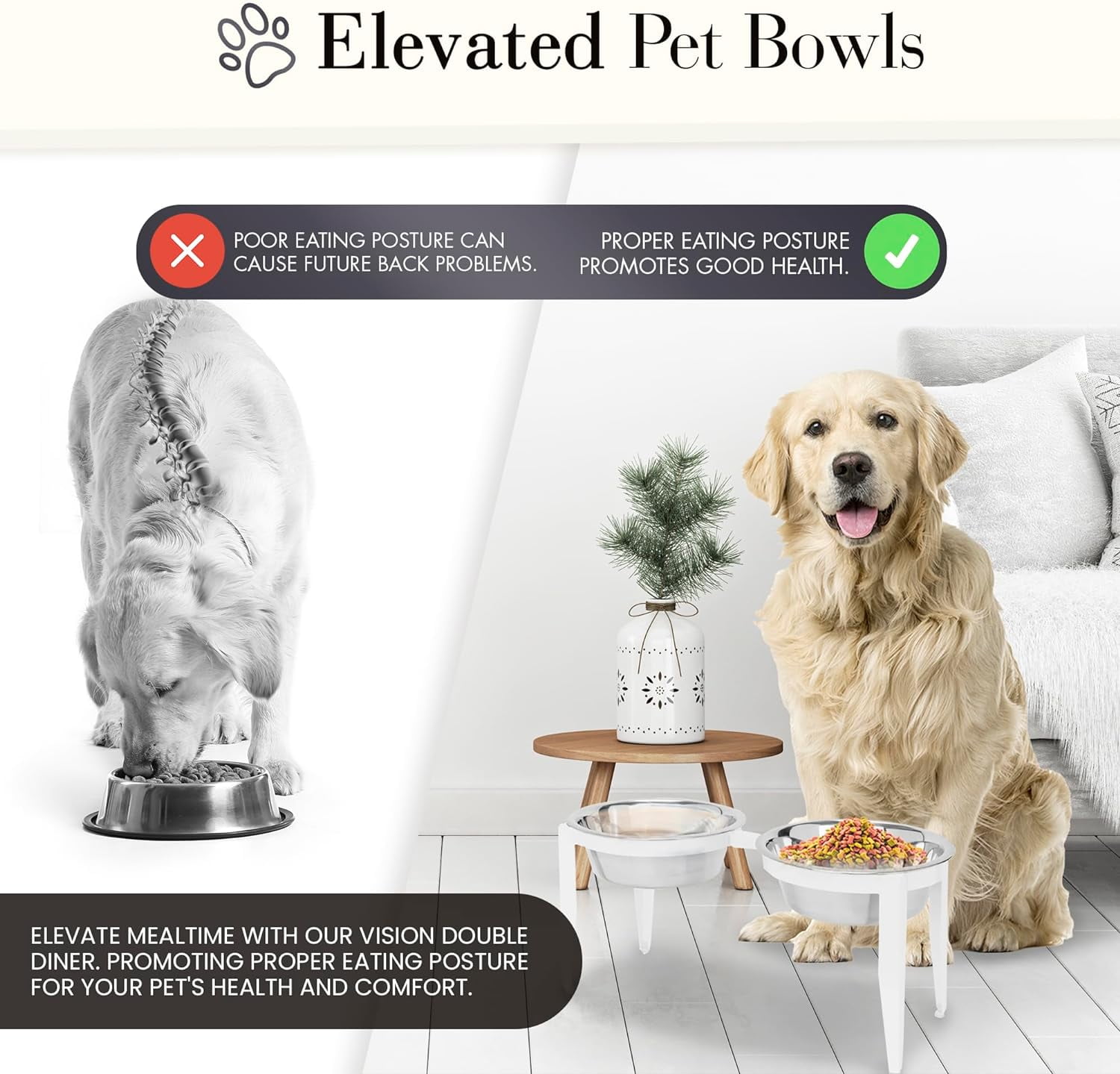 NMN Designs Vision Outdoor/Indoor Elevated Single Diner for Dogs - 10" Tall - Modern Minimalist Metal Dog Bowl Stand - Stylish Raised Pet Bowl for Large Breed - Premium Stainless Steel Bowl