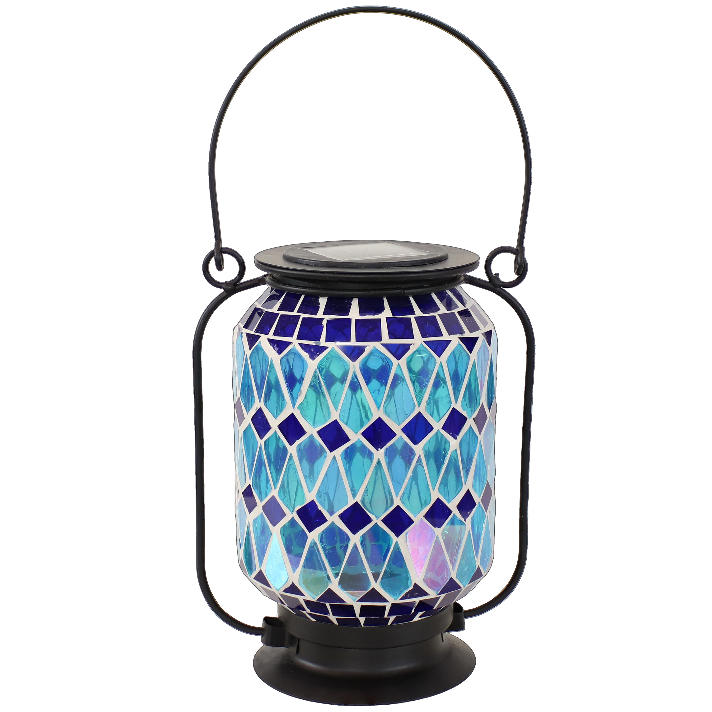 Sunnydaze Solar LED Outdoor Cool Blue Mosaic Lantern 8.5"