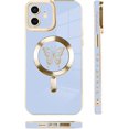 thumbnail image 4 of for iPhone 12 Case [Support for Magsafe] Butterfly Pattern Magnetic Plating Screen Protector Luxury Elegant Case Camera Protector Soft Shockproof Protective Corner Back Cover -Blue, 4 of 12
