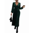 thumbnail image 2 of Women'S Long Sleeve Velvet Dress V Neck Holiday Cocktail Party Semi Formal Midi Dresses Dark Green XL, 2 of 9