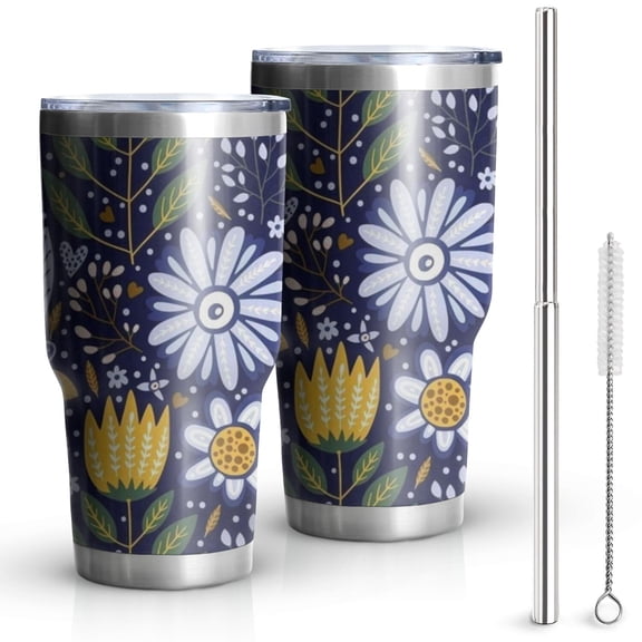 30oz Pioneer Flower Tumblers Stainless Steel Tumbler with Lid and Straw,Vacuum Insulated Double Wall Travel Tumbler Cups Mug with Cleaning Brush for Coffee,Tea