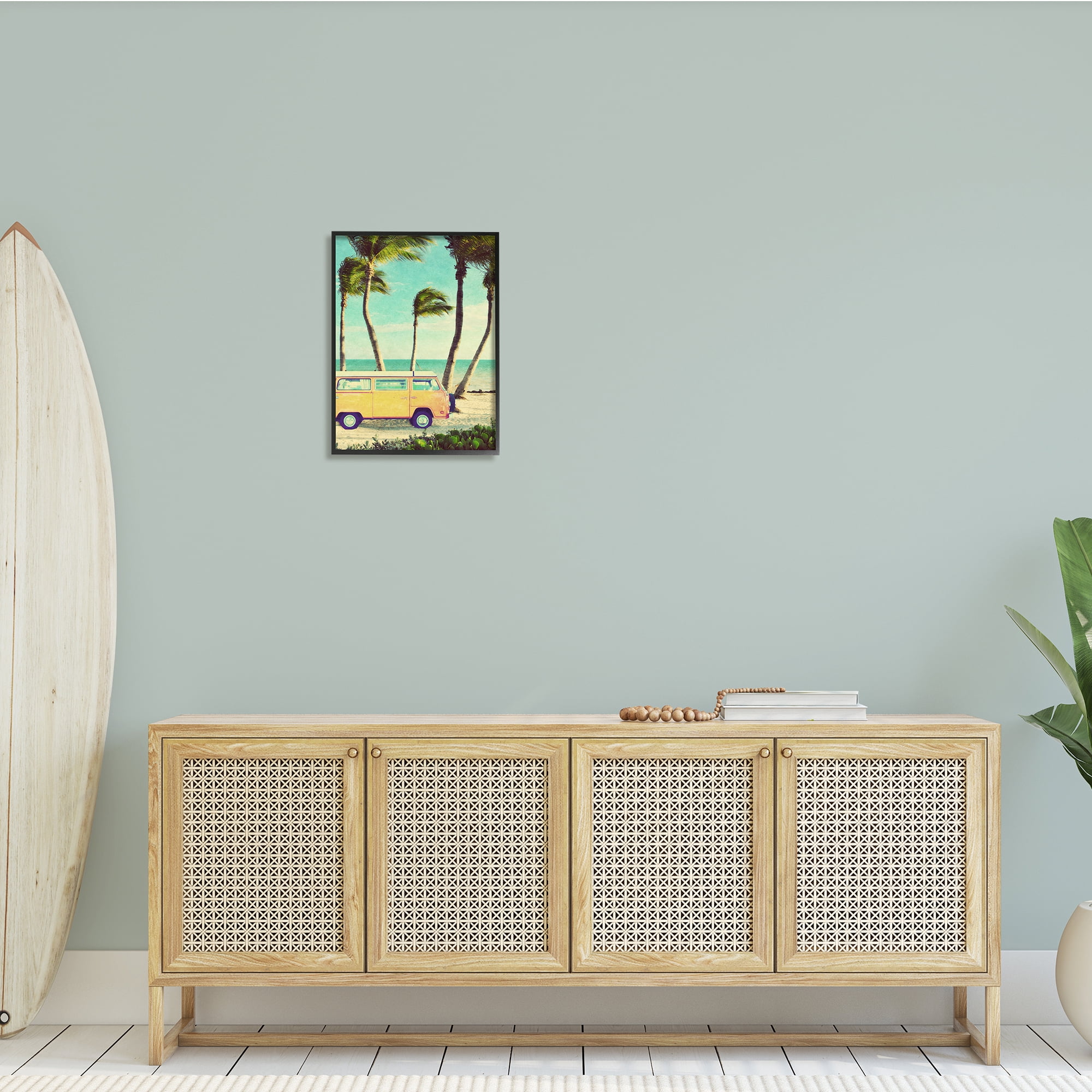 Stupell Indtries Retro Van Sunny Haze Beach Sand Palm Trees,16 x 20,Design by Gail Peck