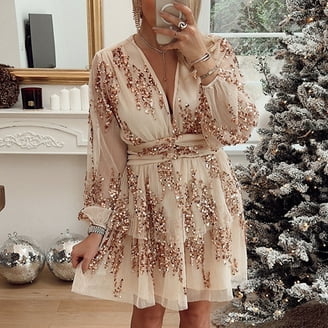 APEXFWDT Women Plus Size Sequin Party Dress V Neck Puffle Glitter Long  Sleeve Formal Party Swing Dress for Women Sparkly Homecoming Dress S-5XL -  Walmart.com