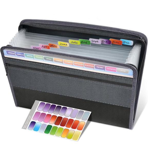 Accordion File Organizer - 12 Pocket Document Organizer for Tax Receipts, Office Supplies, Letter Size, Grey