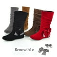 thumbnail image 5 of Leozcaa Women's Mid Calf Boots Soft Suede Low Heel Rhinestones Bow Tie Non-Slip Fall Outdoor Booties, 5 of 5