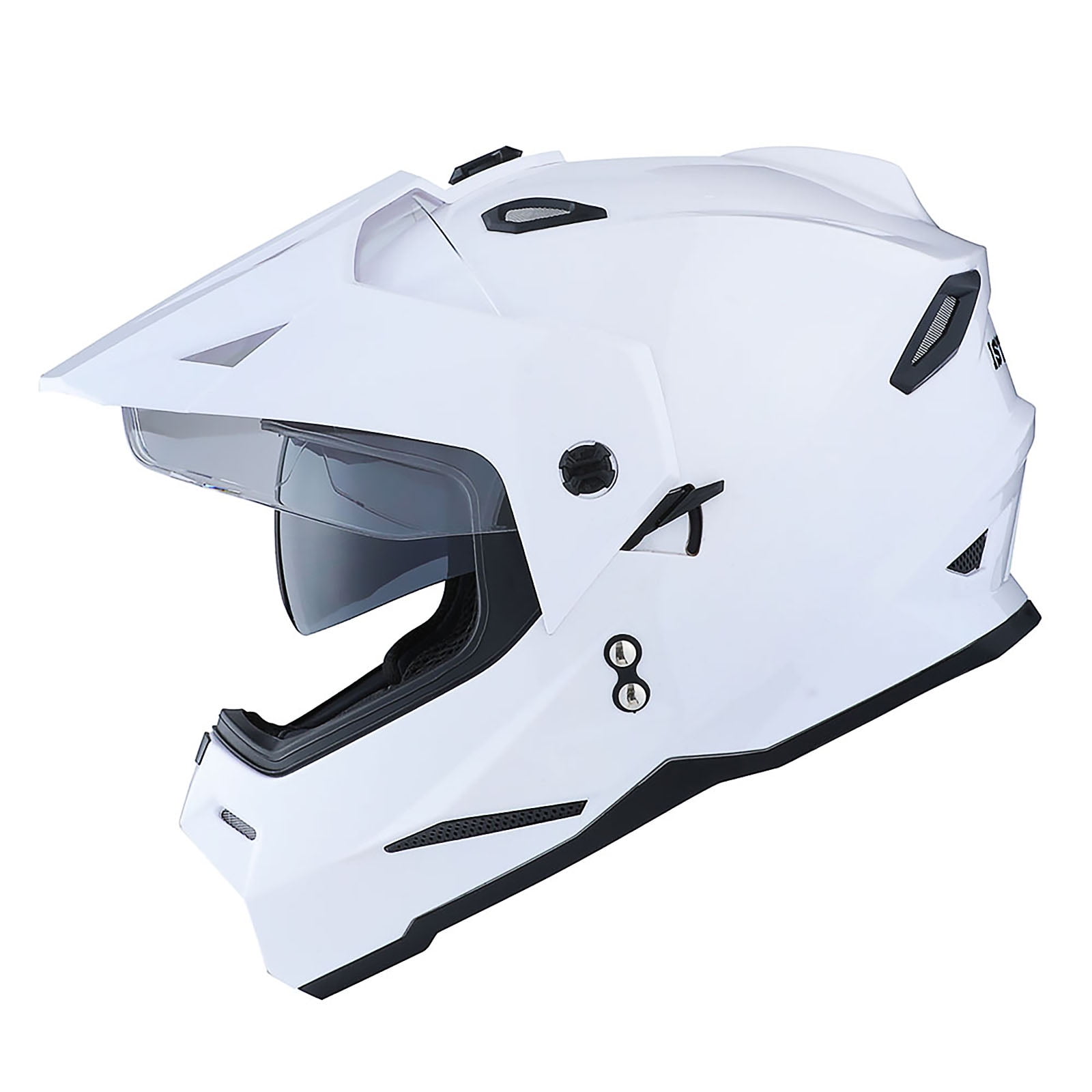 1Storm Dual Sport Motorcycle Motocross Off Road Full Face Helmet Dual Visor HF802 Glossy White + Motorcycle Bluetooth Headset
