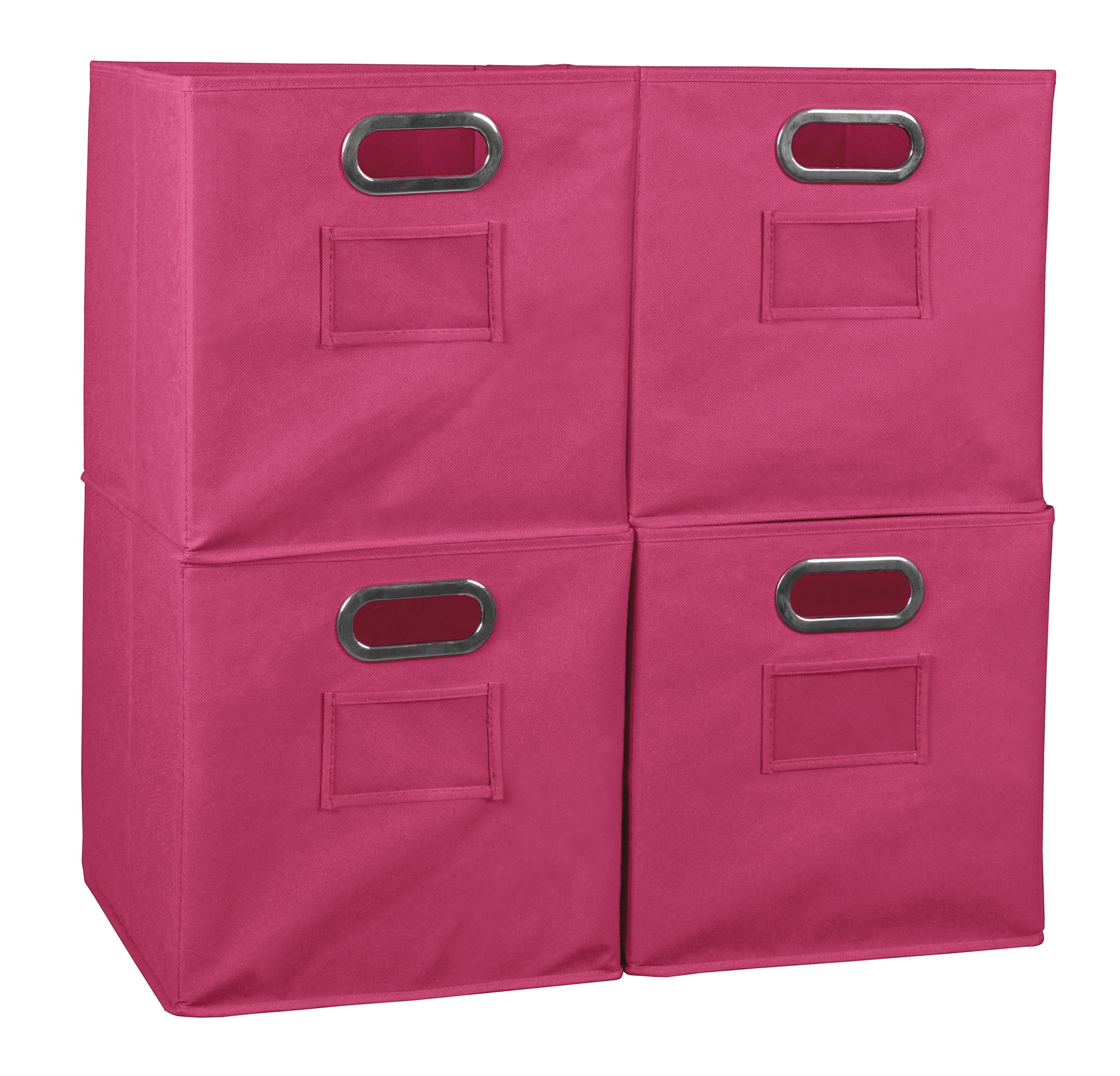 Collapsible Home Storage Set of 4 Foldable Fabric Storage Bins Pink