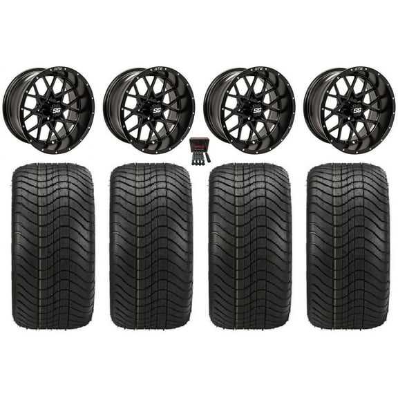 GTW Vortex 2 12" Golf Cart Wheels Black Elite 215x40-12 Tires Yamaha