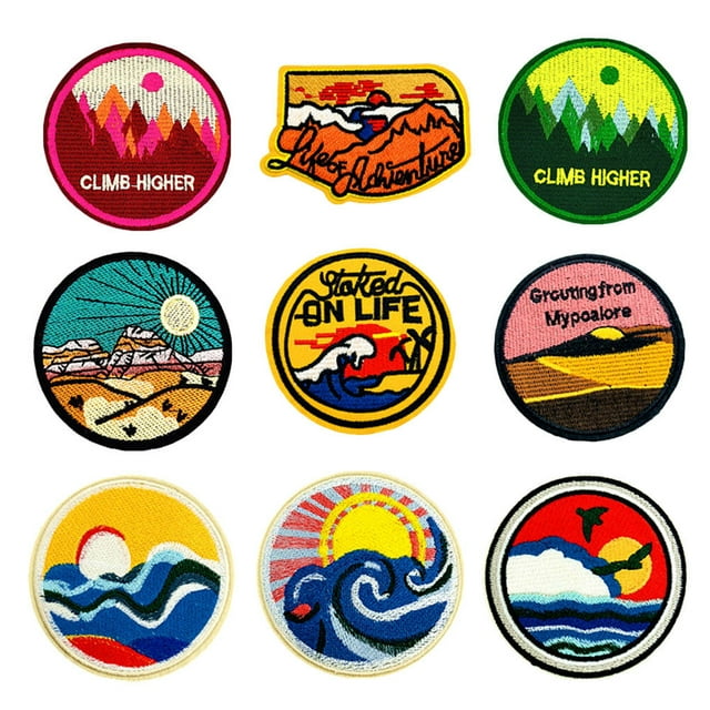 9 Pcs Round Patches Badge Elements Pattern Embroidery Applique DIY Ironing Sticker for Jackets Jeans Bags Clothing Arts Crafts (Mixed Style)