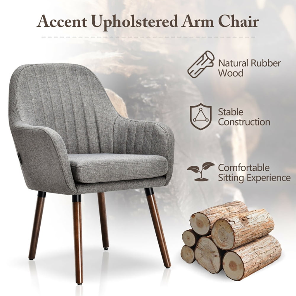 Finihen Modern Living Dining Room Accent Arm Chairs, Fabric Upholstered Accent Chairs with Wooden Legs, Set of 2, for Bedroom, Living Room, Gray Finihen Modern Living Dining Room Accent Arm Chairs, Fabric Upholstered Accent Chairs with Wooden Legs, Set of 2, for Bedroom, Living Room, Gray