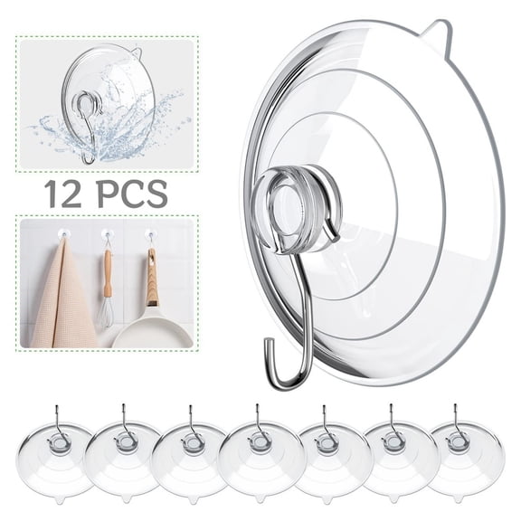12 Pack Suction Cup Hooks Max Load 6.6LB, 2.75Inch Suction Cup Hook for Glass Window, Reusable, Suitable for Glass, Windows, Bathrooms, Tiles, Shower Cubicles, Kitchens