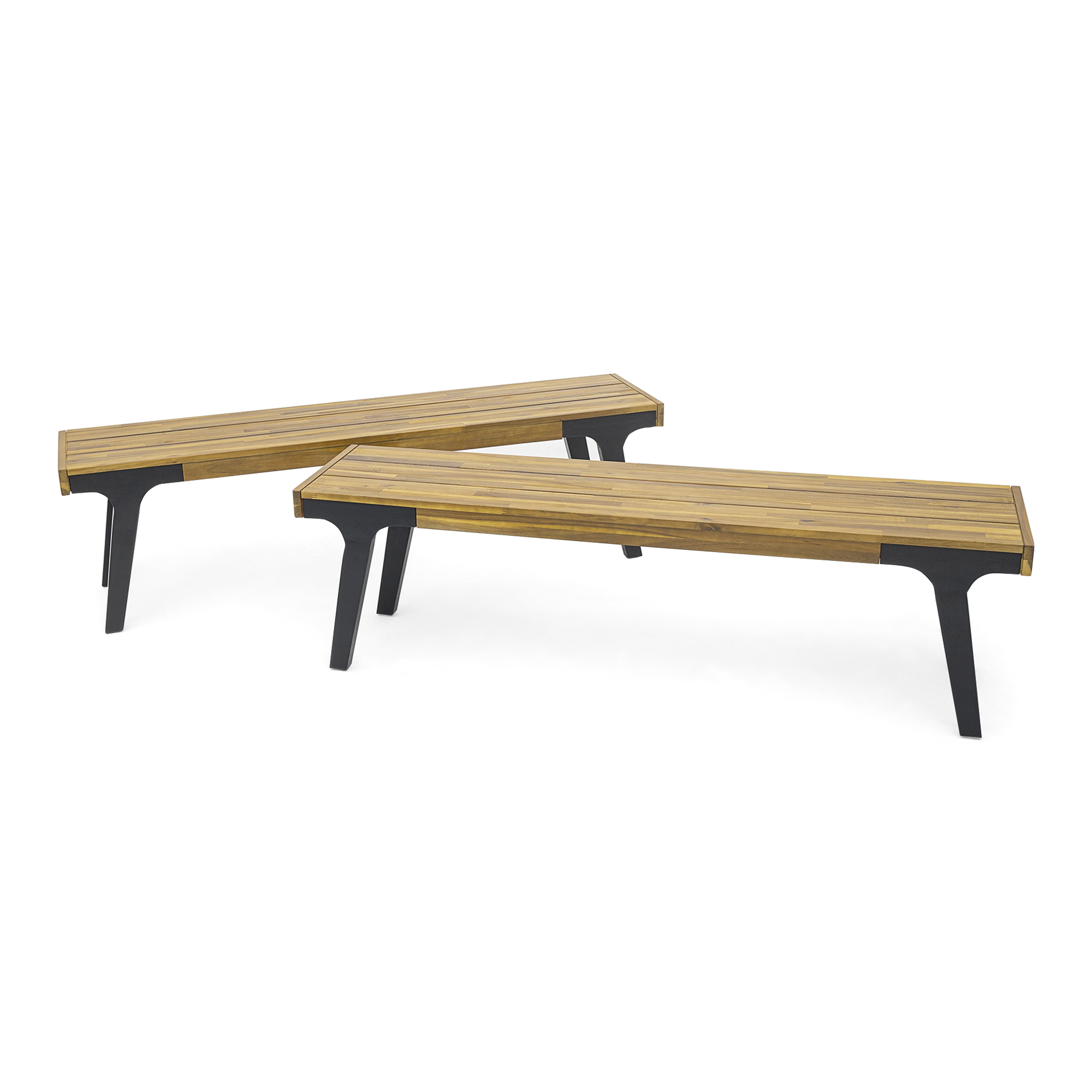 Outdoor Dining Bench Set of 2, Acacia Wood Slatted Rest Bench for Patio Garden, Teak