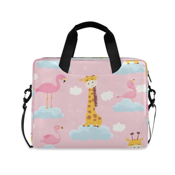 16inch Laptop Briefcase, Business Laptop Bag with Detachable Strap & Padded Compartment, Water-Resistant Polyester,Giraffes and Pink Flamingos