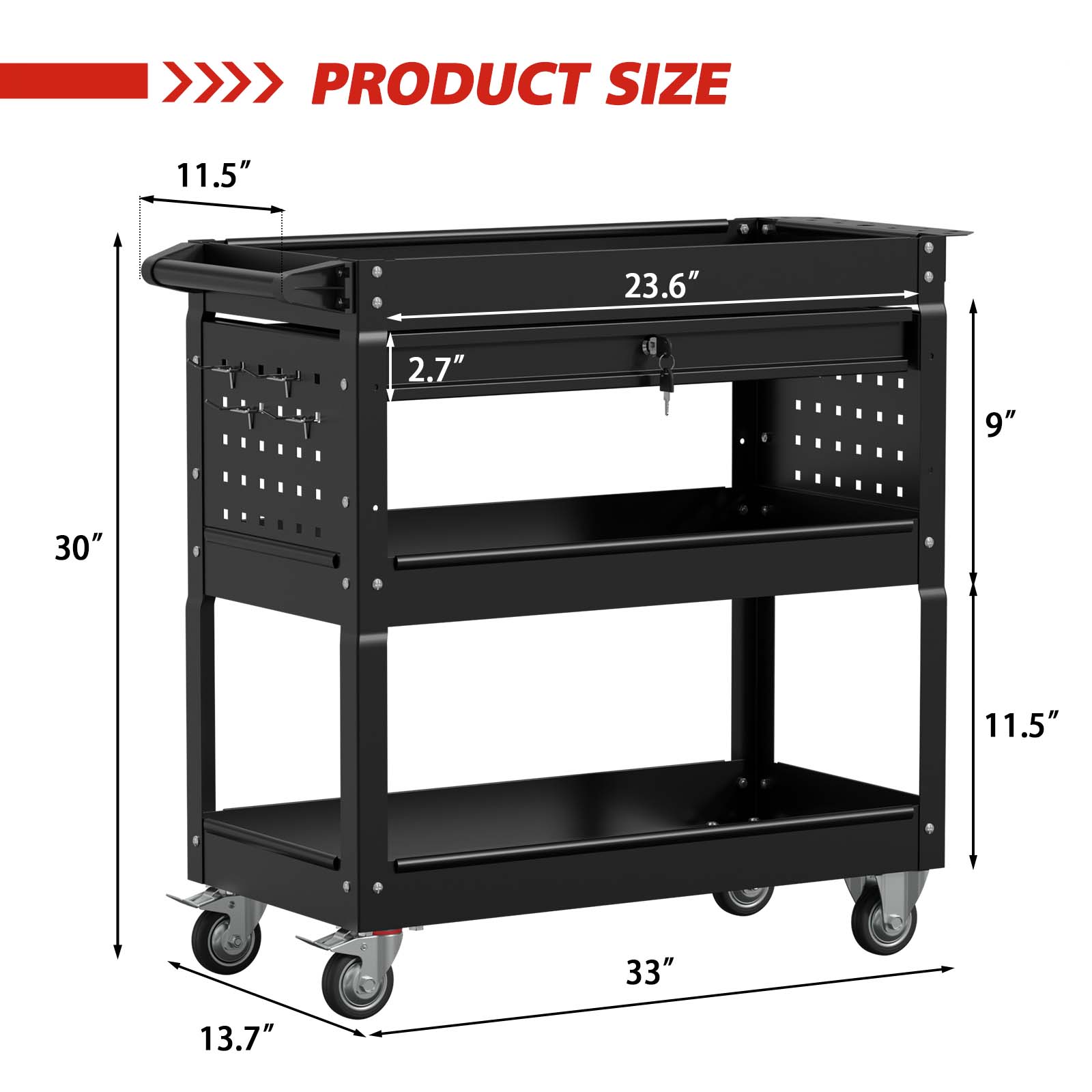 Odaof Big Tool Cart, 4-Wheel Tool Cart, Rolling Tool Cart, Big Tool Storage Cart, Tool Cart with Ball-Bearing Slides, Tool Cart & Tool Chest for Garage and Warehouse -Cool Black