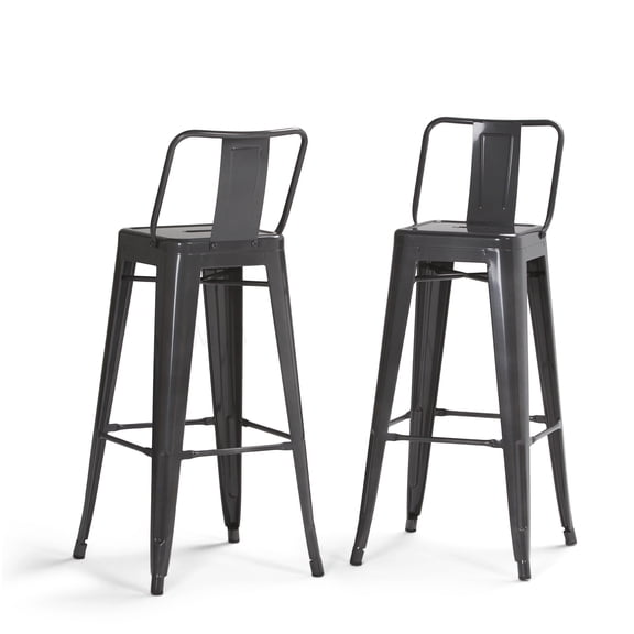 Industrial Metal Bar Stools Set of 2, Grey Counter Stools with Back & Foot Rest for Kitchen Island Dining