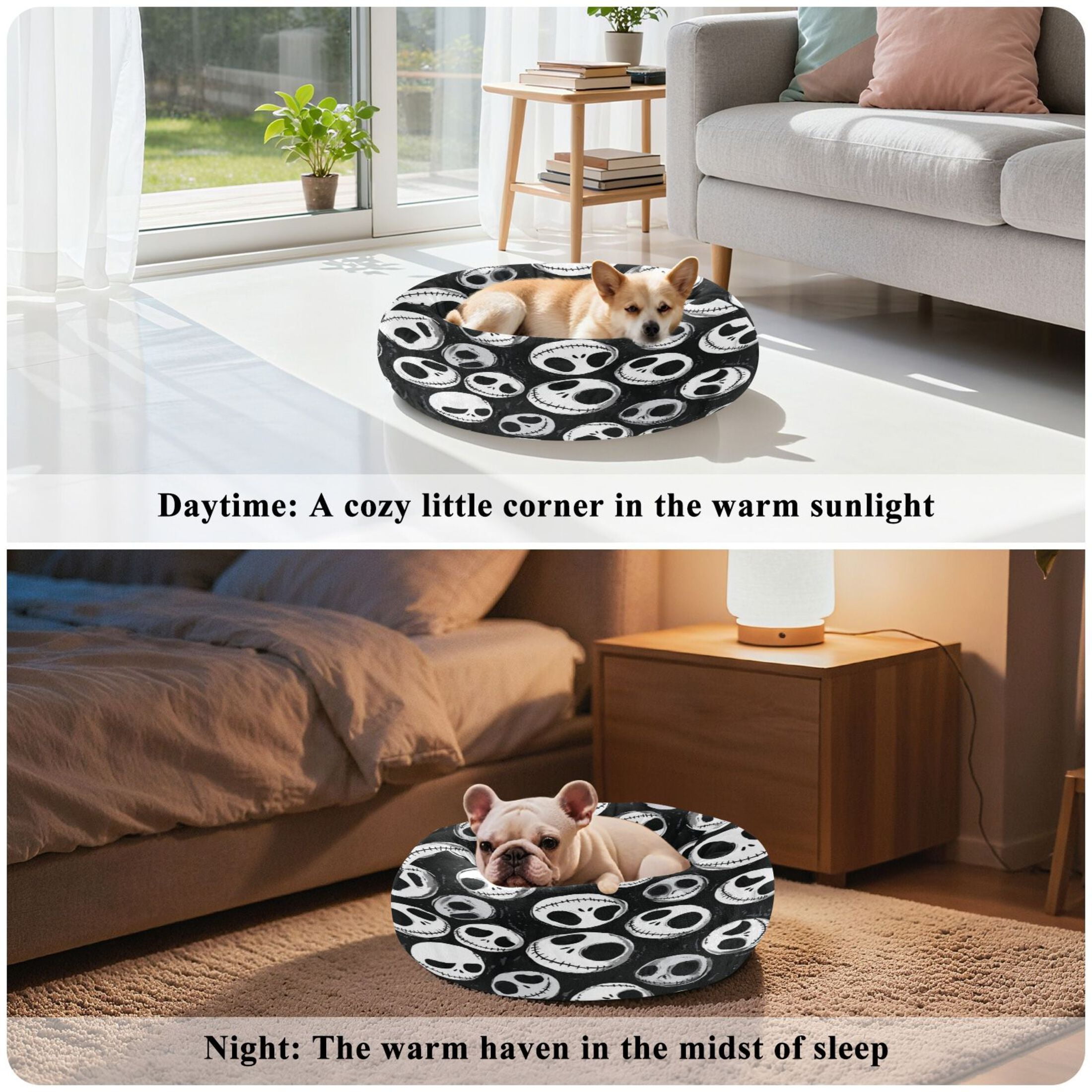 Iauyy Pet Couch Donut Cat Bed for Indoor Cats/Small Dogs Washable & Machine with Non-slip Bottom Calming Cat Furniture, Big Eyes (M)