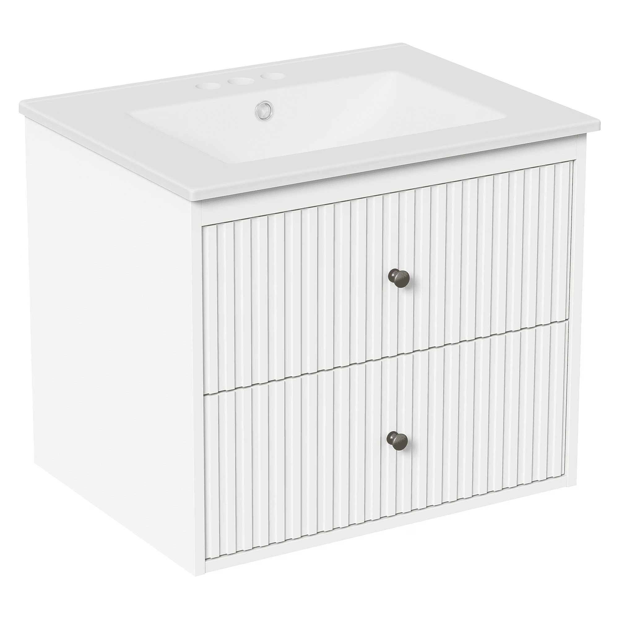 24 in Bathroom Vanity with Sink Set, Floating Storage Cabinet with Doors and Drawers, Modern Wall Mount, White