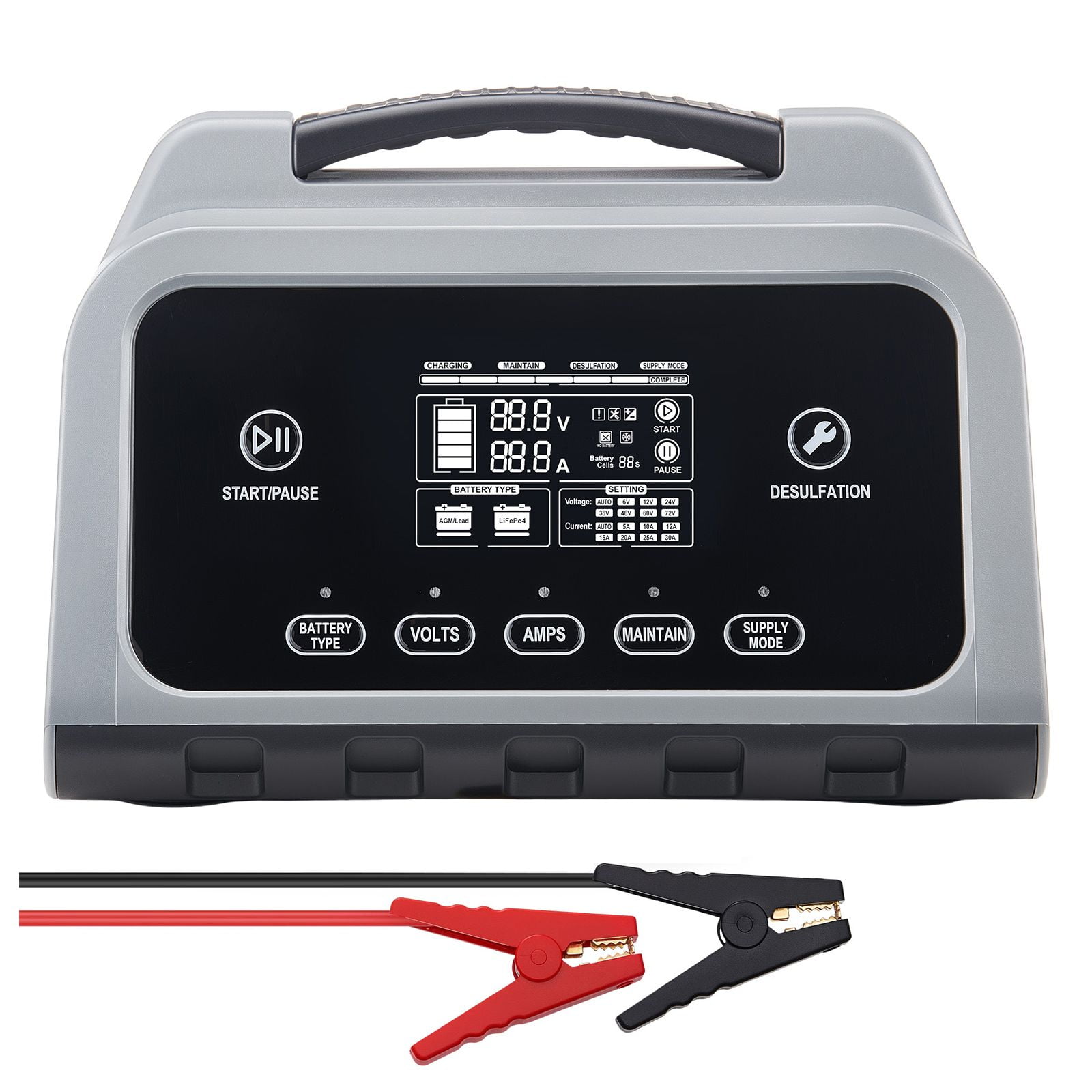CAFORKP 20A Smart Automatic Battery Charger Maintainer 6V/12V/24V for LiFePO4 Lead Acid AGM Gel Batteries LCD Display Desulfator for Car Boat Motorcycle Lawn Mower