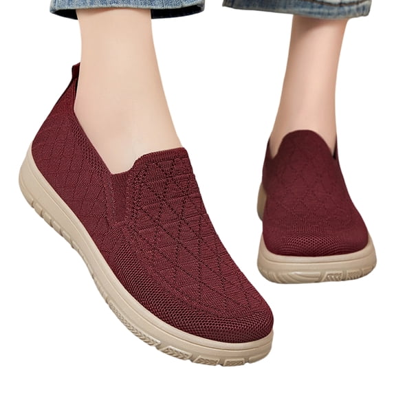 IEMIEMIEM Orthopedic Dress Shoes for Women Arch Support Sneakers Breathable Non Slip Slip on House Shoes Mesh Stretch Soft 2026 New Orthopedic Shoes Red 6.5 Wide