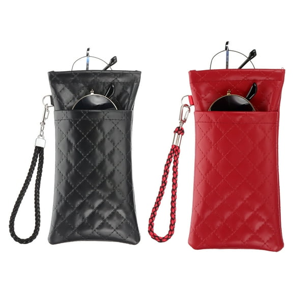 Uxcell Double Eyeglasses Case, 2 Pcs Leather Soft Glasses Cases Portable Sunglasses Pouch Organizer, Black/Red