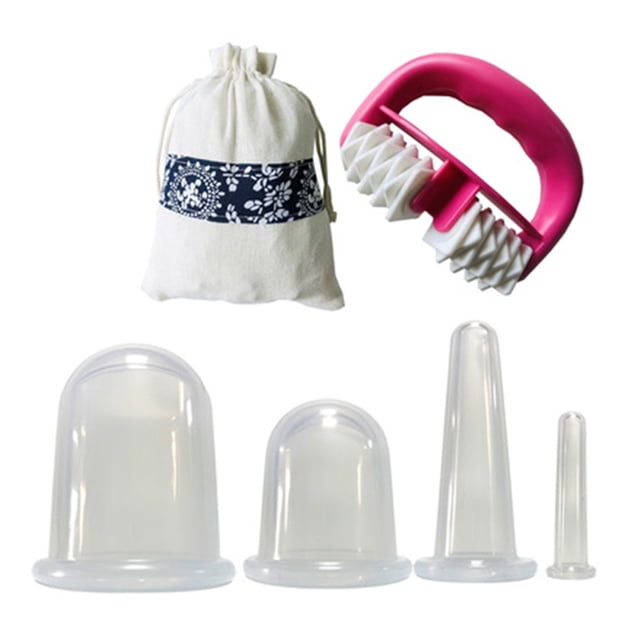 Juego de 4 ventosas de vacío + rodillo de masaje, juego de ventosas de silicona, masaje facial y corporal, juego de terapia de ventosas al vacío para tratamiento de celulitis y relajación muscular Xemadio 2035681-3