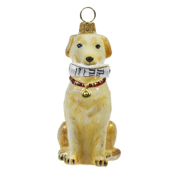 Yellow Labrador Retriever with Newspaper Polish Glass Christmas Ornament Lab Dog