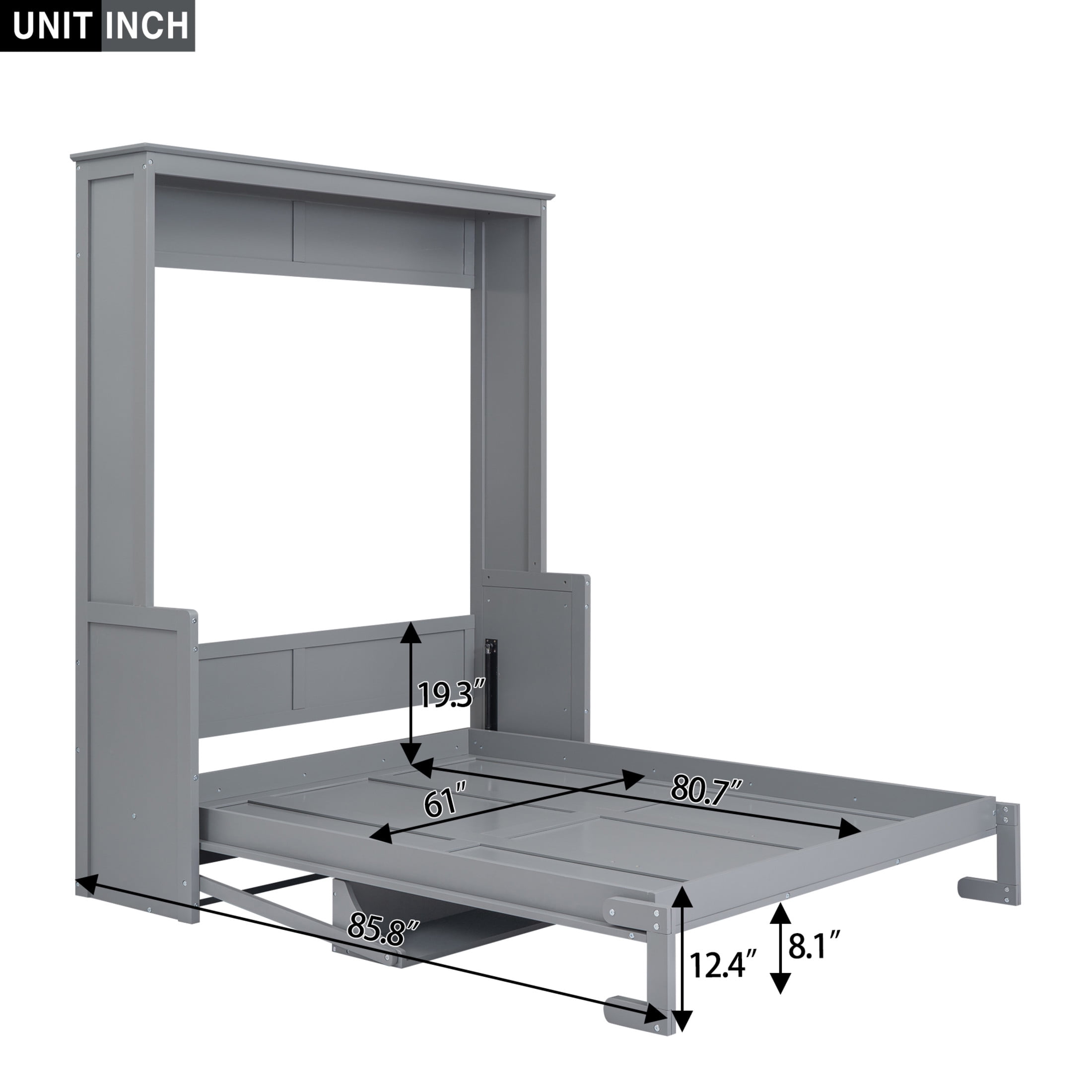 Noble House Blair Queen Size Murphy Bed with Shelf and Desk, Folding Cabinet Wall Bed, Space Saving, Gray