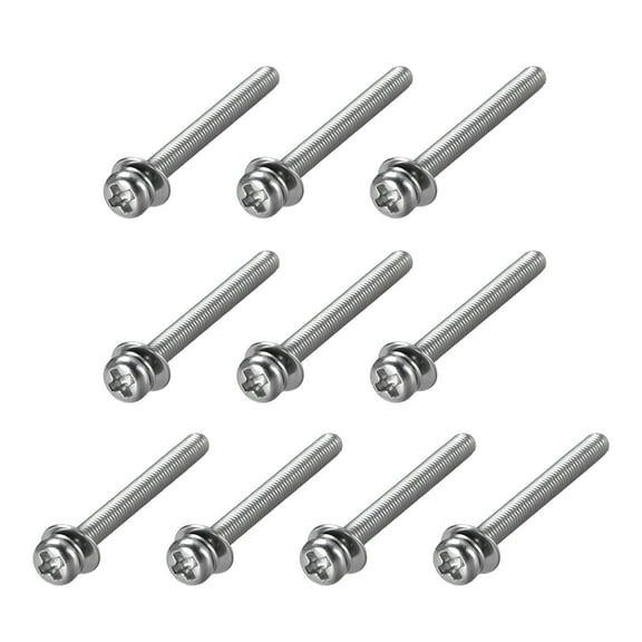 Uxcell M3x1.38'' Pan Head Machine Screws Bolts Combine Carbon Steel Silver Tone 10 pcs