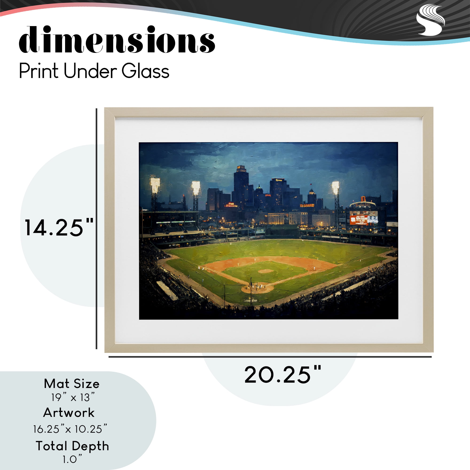 Baseball Stadium at Night Birch Framed Print Under Glass, design by Arlington Prints