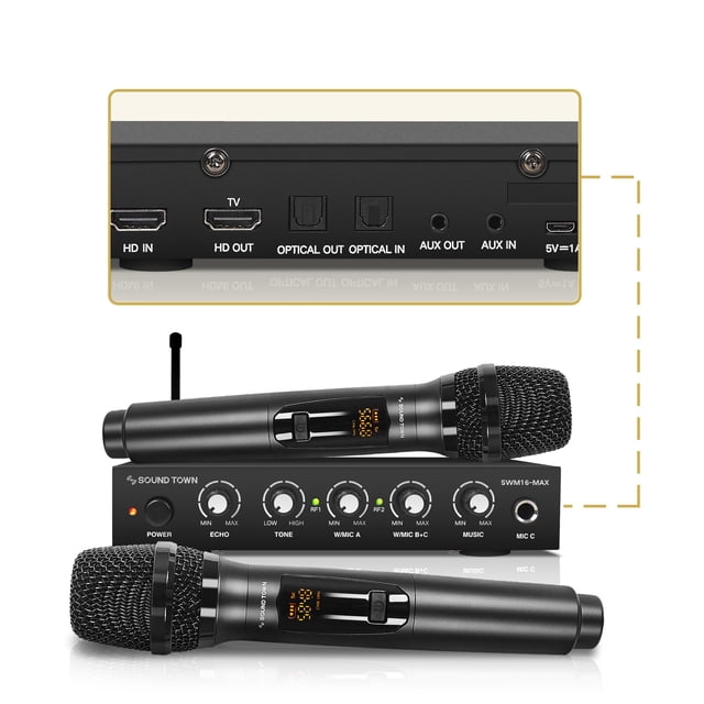 Sistema mezclador de karaoke con micrófono inalámbrico Sound Town SWM16-MAX