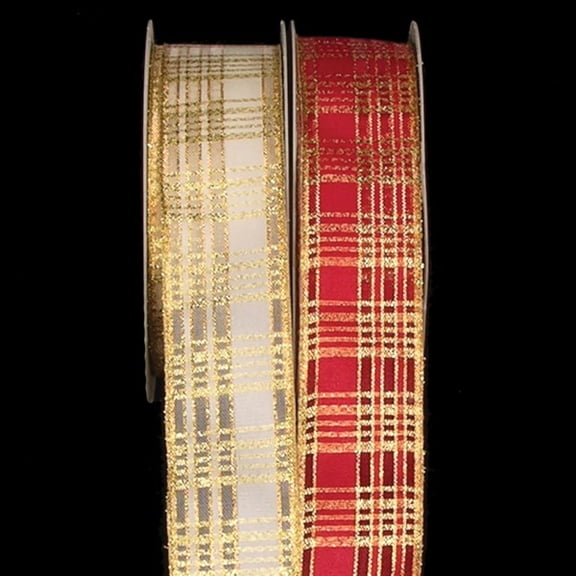 The Ribbon People Semi Sheer Red and Gold Tartan Wired Craft Ribbon 1.5" x 27 Yards