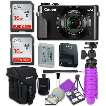 Canon PowerShot G7 X Mark II Wi-Fi Digital Camera with 2X Sandisk 16 GB SD Memory Cards + Tripod + Canon Case + Card Reader + Cleaning Kit